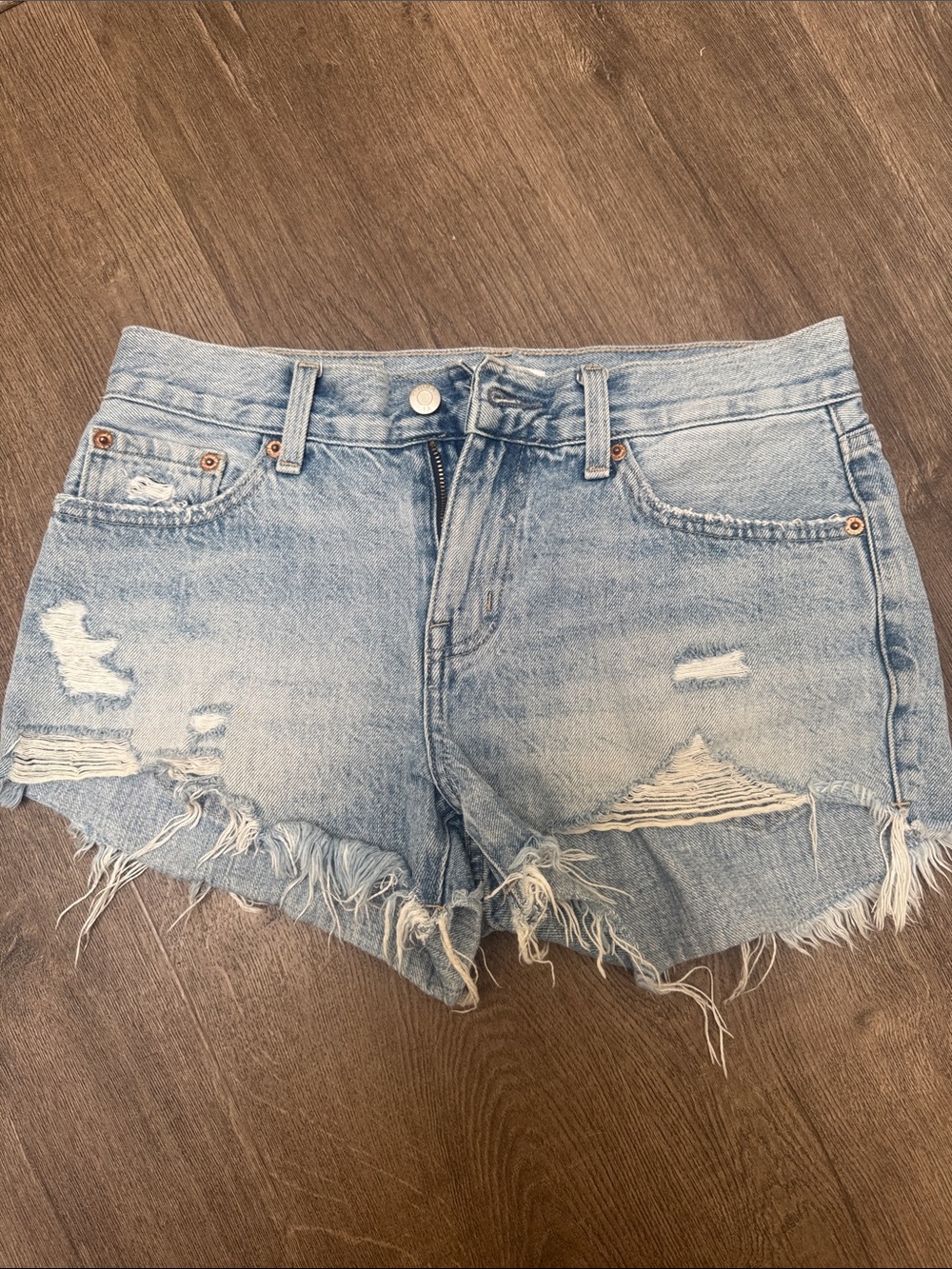 pistola Light Wash Distressed Denim Shorts